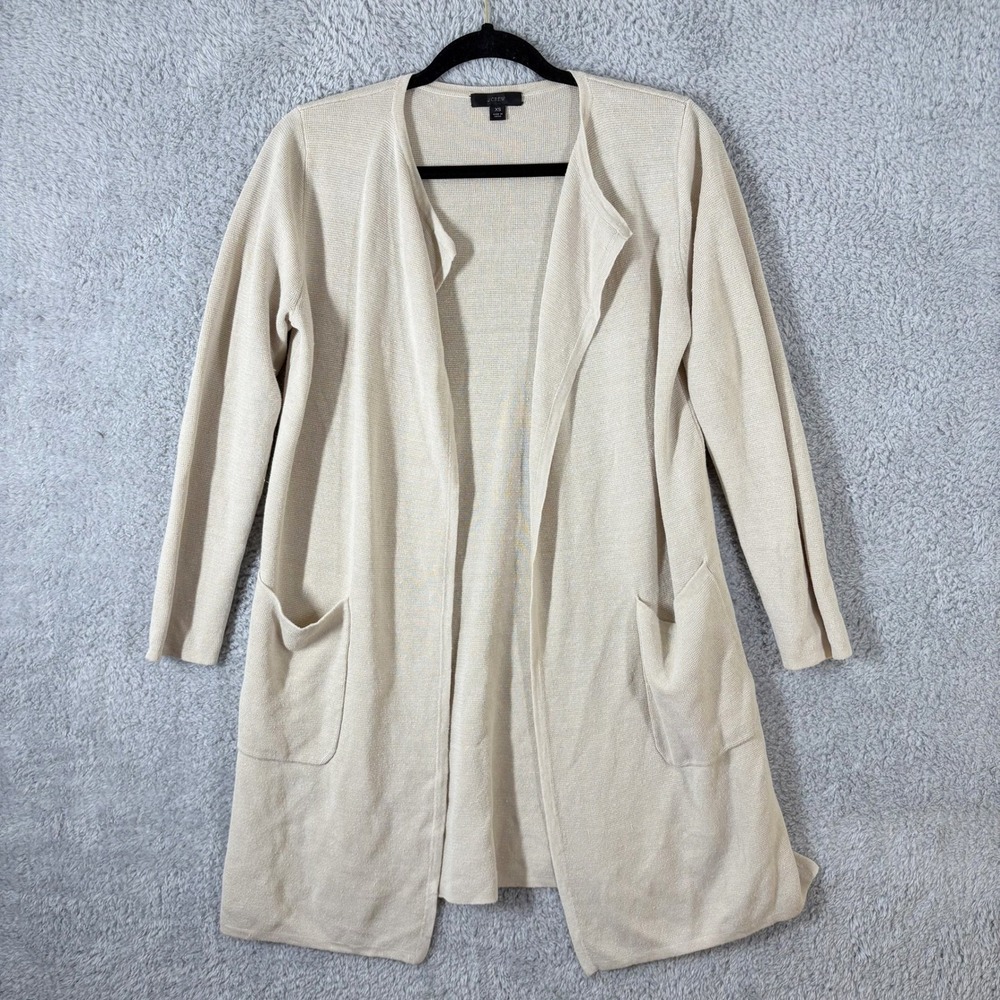 J. Crew‎ Juliette Collarless Sweater Blazer Linen Blend Cardigan Size XS Beige